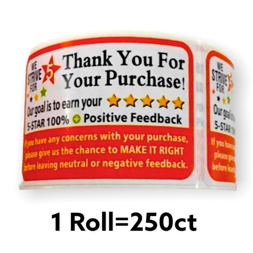 250 Roll Thank You Stickers 2 x 3